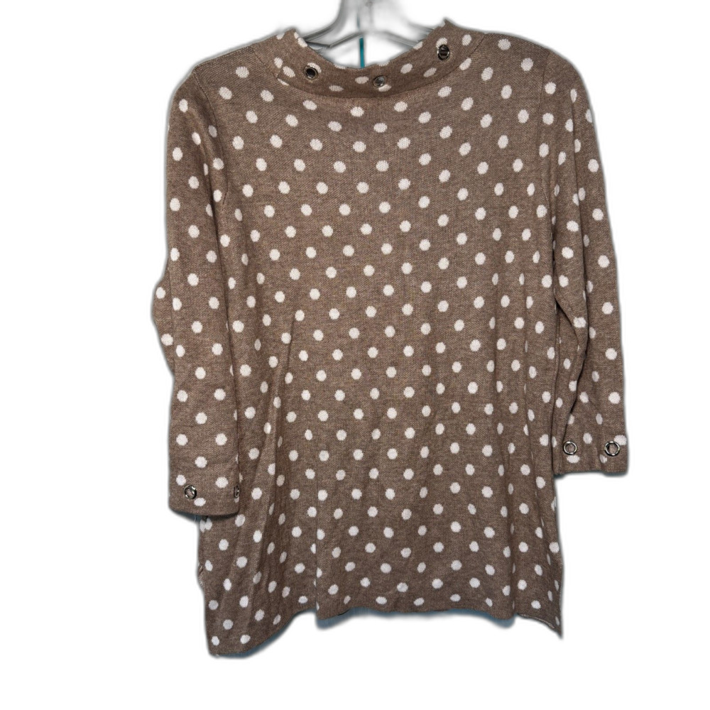 Belldini Tan & White Polka Dot Grommet Mock Neck 3/4 Sleeve Sweater Top size L